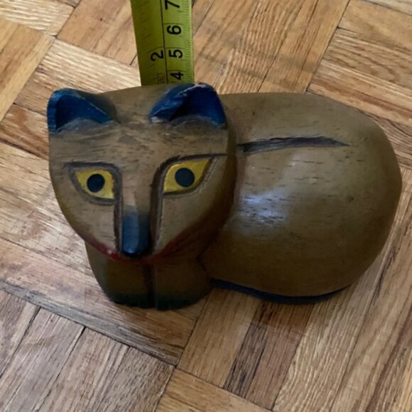 Handcrated hand carved Hand painted vintage Wooden Cat Kitty Figurine - Picture 13 of 13